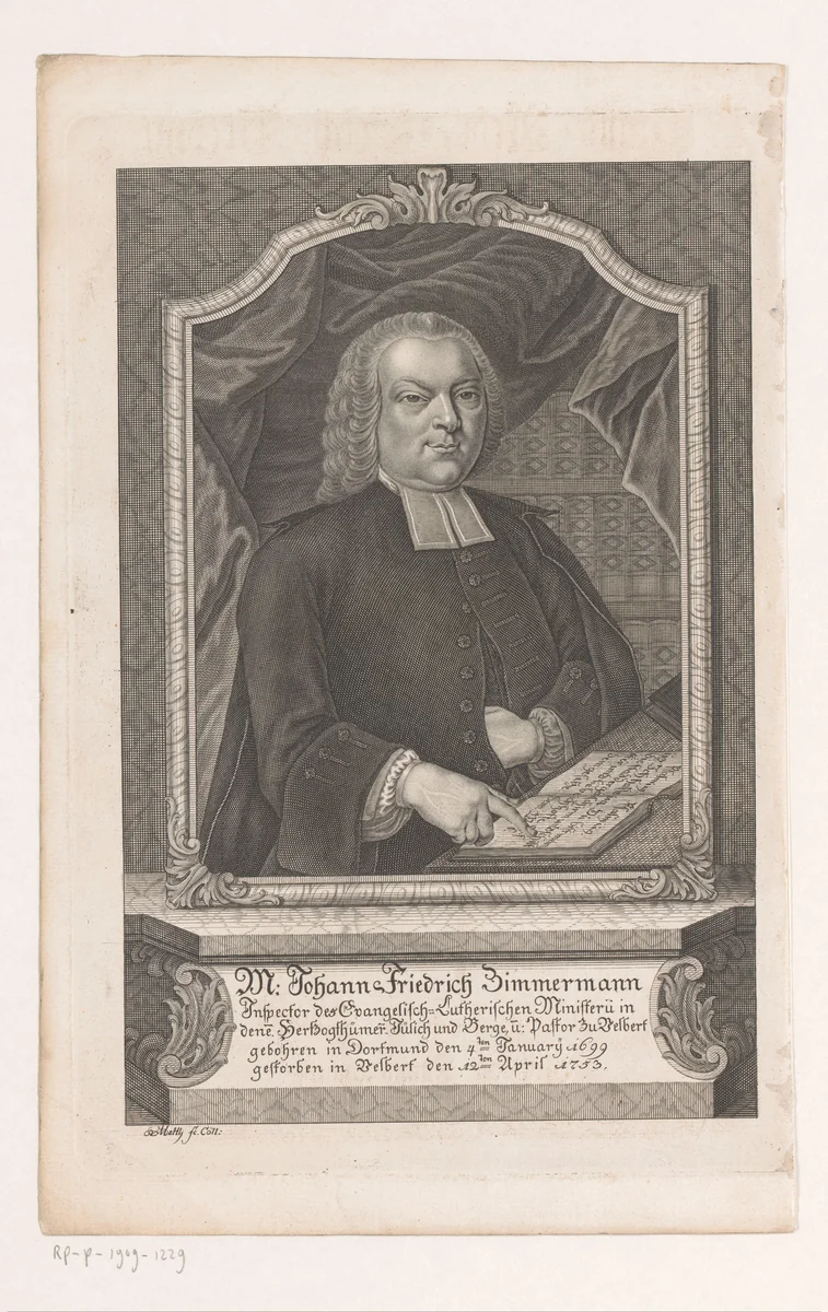 Portret van Johann Friedrich Zimmermann by Nicolaus Mettel, print, 1753-1778