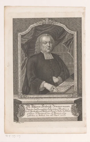 Portret van Johann Friedrich Zimmermann by Nicolaus Mettel, print, 1753-1778