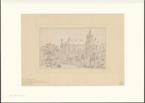Gezicht op het Stadhuis op de Dam vanaf de Nieuwezijds Voorburgwal by Gerrit Berckheyde, drawing, 1648-1698