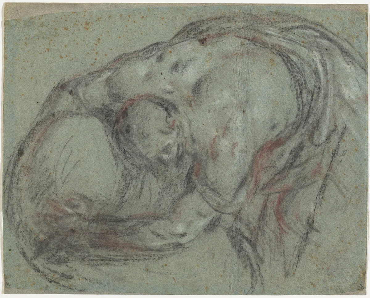 A Man Lifting a Bundle by Leandro Bassano, drawing, 1592