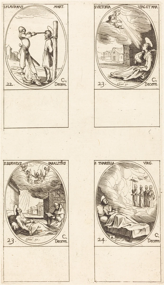 St. Flavian; St. Victoria; St. Servulus; St. Tharsilla by Jacques Callot, print, 1627-1637