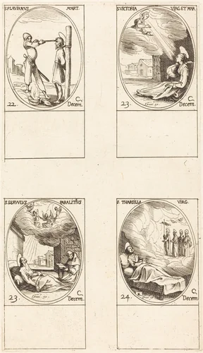 St. Flavian; St. Victoria; St. Servulus; St. Tharsilla by Jacques Callot, print, 1627-1637