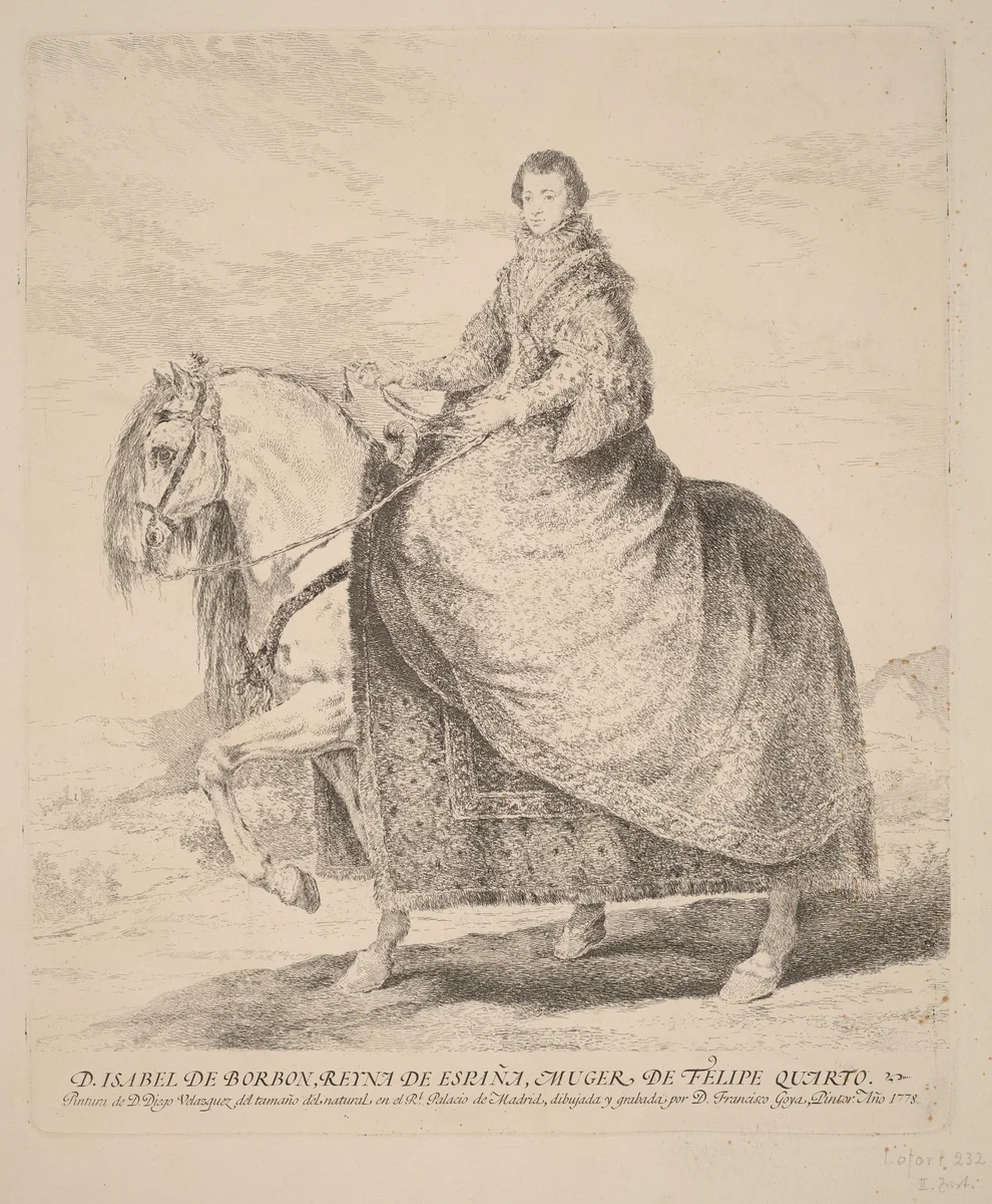 Isabel de Borbon by Francisco Goya; Diego Velázquez, print, 1778