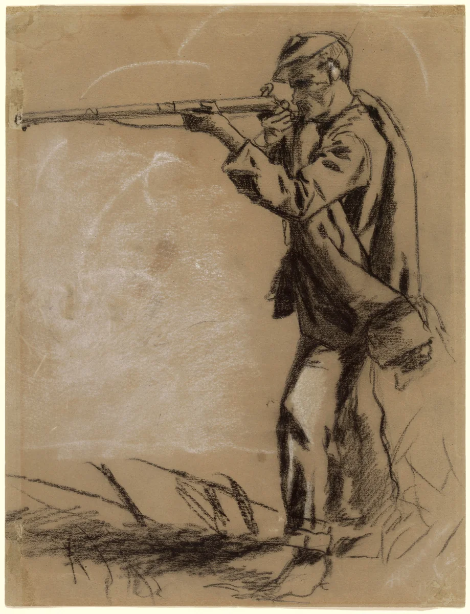Soldier Taking Aim [recto] by Winslow Homer, drawing, 1864