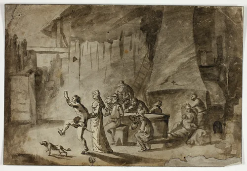 Men and Women in Tavern by Unknown Artist, drawing, 1700-1799