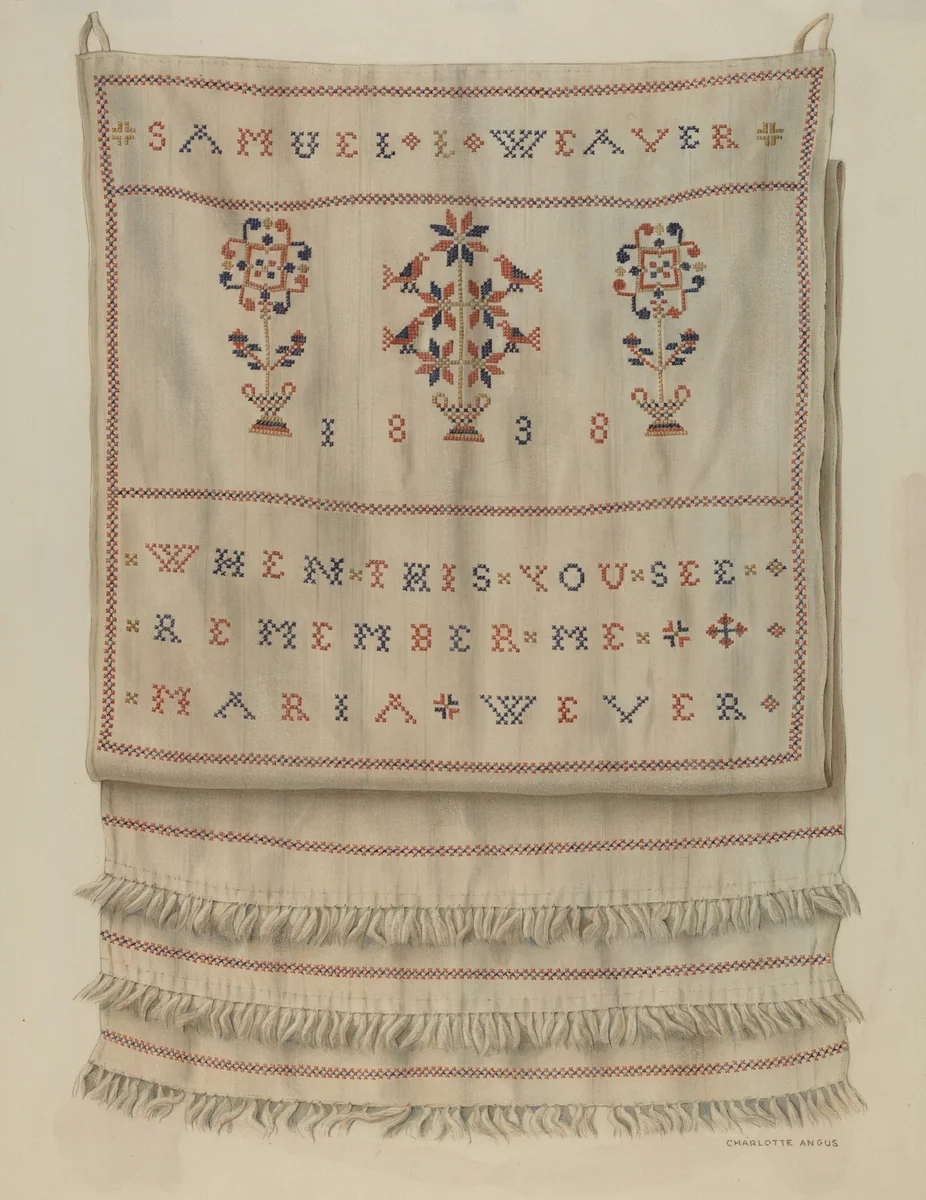Pennsylvania German Show Towel by Charlotte Angus, index of american design, 1935-1942