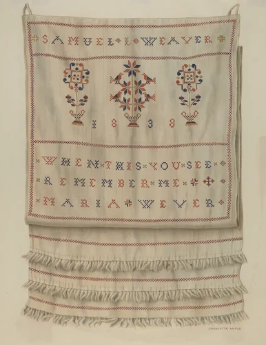 Pennsylvania German Show Towel by Charlotte Angus, index of american design, 1935-1942