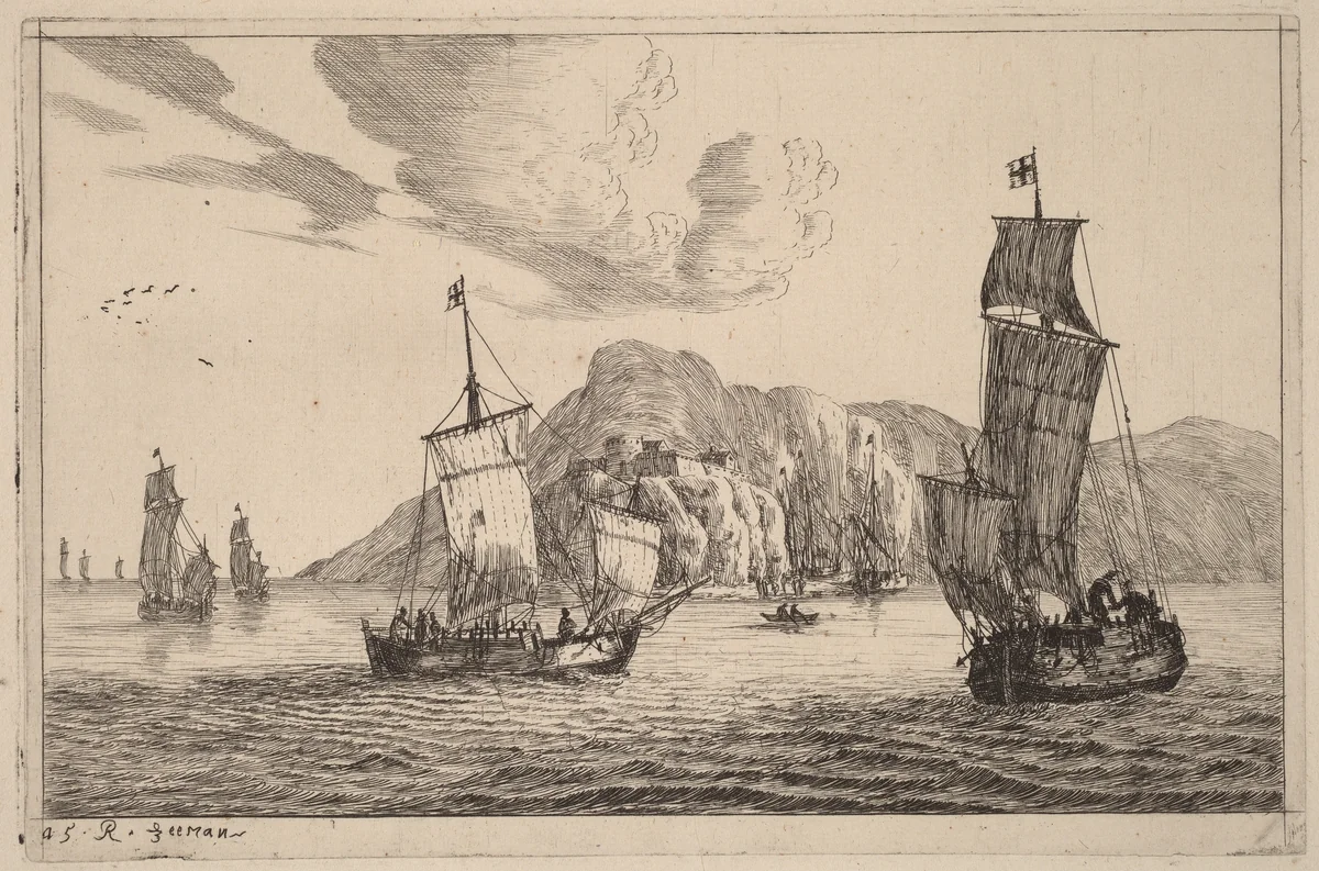 Harbor Scene with Mountainous Background by Reinier Nooms, print, 1656