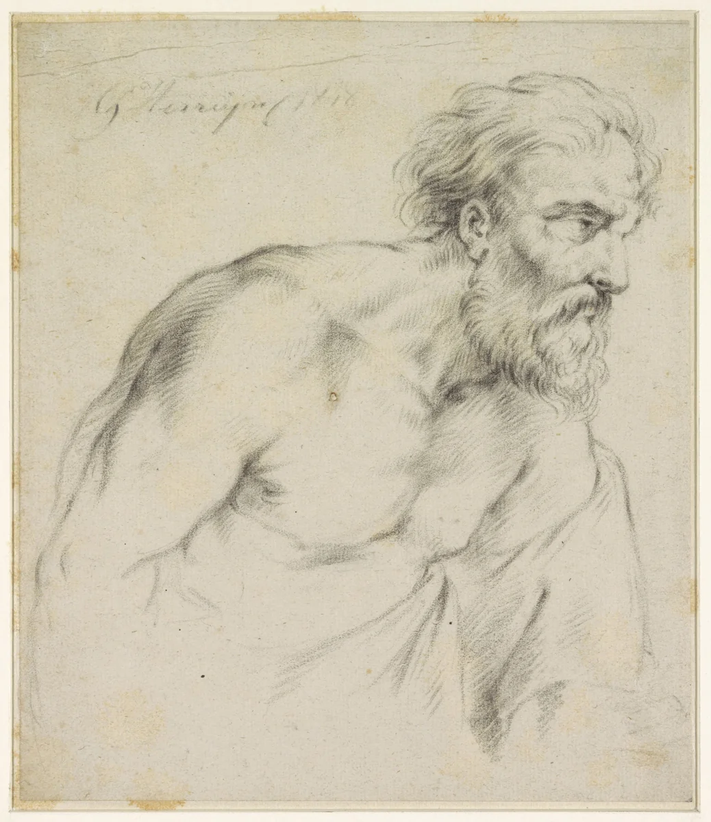 Voorovergebogen oude man by Willem Jacob Herreyns, drawing, 1818