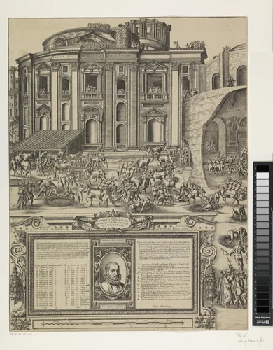 Het oprichten van de obelisk op het St. Pietersplein by Unknown, print, 1586