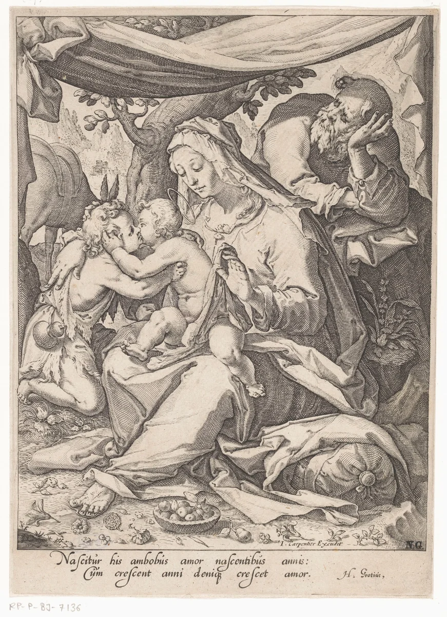 Heilige Familie met Johannes de Doper by Zacharias Dolendo, print, 1596