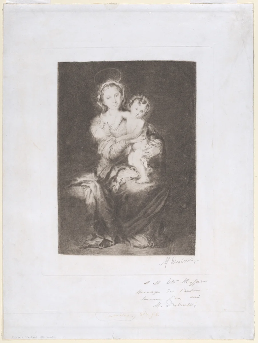 Virgin and Child, after Murillo by Marcellin Desboutin, print, 1858