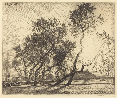 La Ferme aux peupliers de Hollande by Auguste Lepère, print, 1914