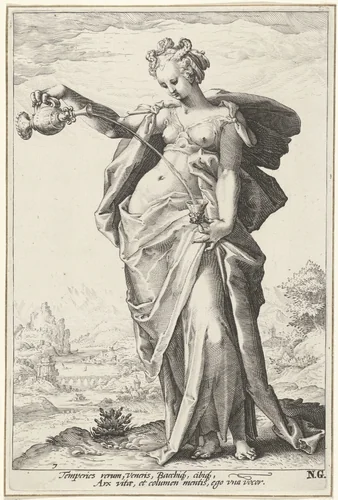 Matigheid (Temperantia) by Unknown, print, 1585-1589