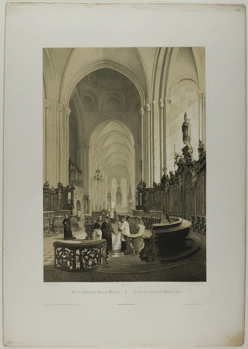 View of the Choir of the Cathedral of Mainz, plate four from Allemande by Nicolas Chapuy, print, 1843-1853