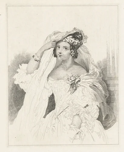 Portret van een jonge dame genaamd Lilia by Henricus Wilhelmus Couwenberg, print, 1838