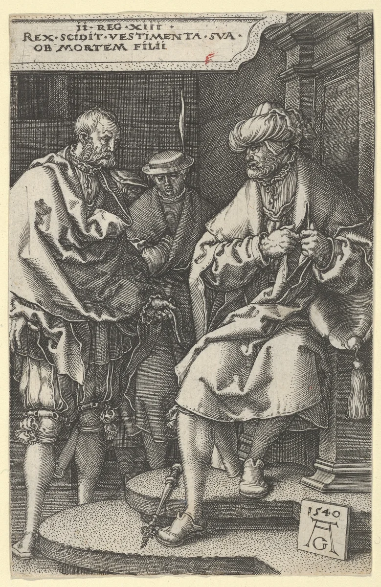 David Tearing His Clothes in Grief, from "The Story of Amnon and Tamar" by Heinrich Aldegrever, print, 1540