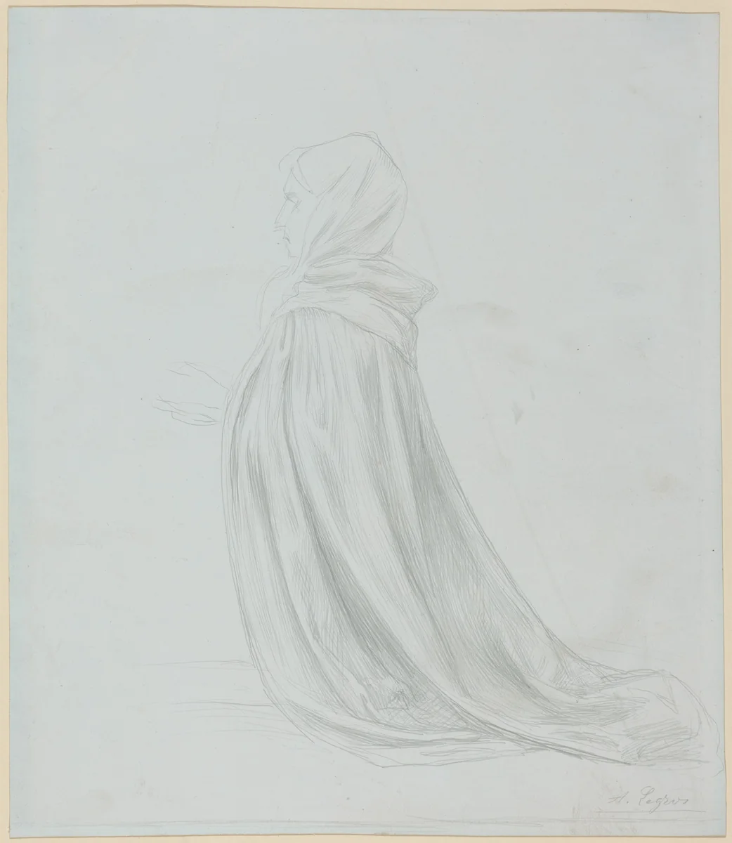 Woman in a Cloak by Alphonse Legros, drawing, 1837-1911