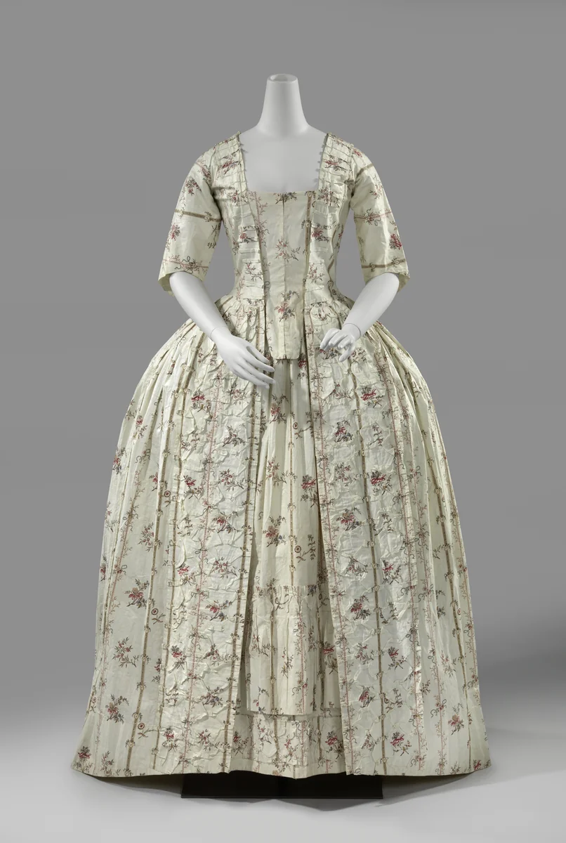 Overjapon met rok (robe à la française) by anonymous, textile, 1775-1785