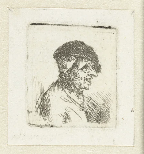 Buste van een lachende boer by Adriaen van Ostade, print, 1650-1652