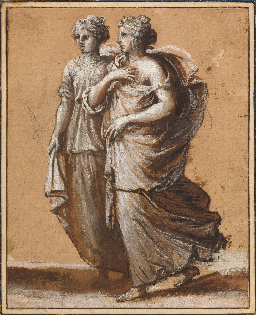 Two Women in Classical Dress by Claude Lorrain, drawing, 1643-1647
