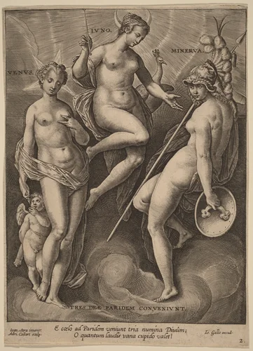 Venus, Juno and Minerva by Adriaen Collaert, print, 1587