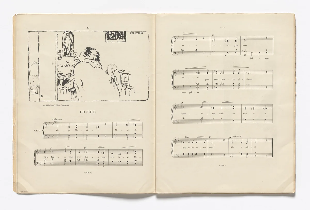 Prayer (Prière) (headpiece, page 10) from Petites scènes familières by Pierre Bonnard, illustrated book, 1893
