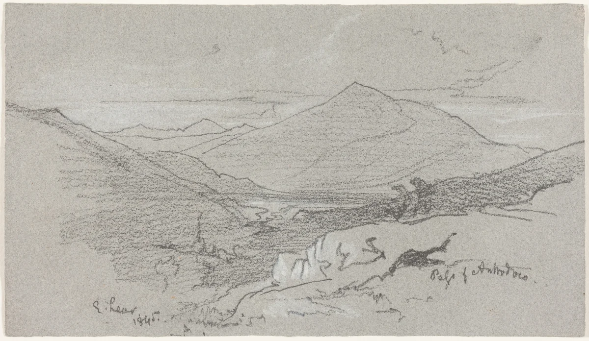 Mountainous View from Antrodoco by Edward Lear, drawing, 1845