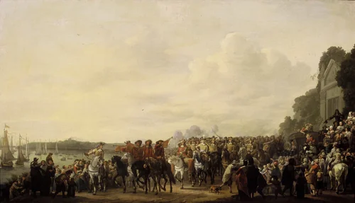 Charles II (1630-1685) stopping at the Estate of Wema on the Rotte on his Journey from Rotterdam to The Hague, 25 May 1660 by Johannes Lingelbach, painting