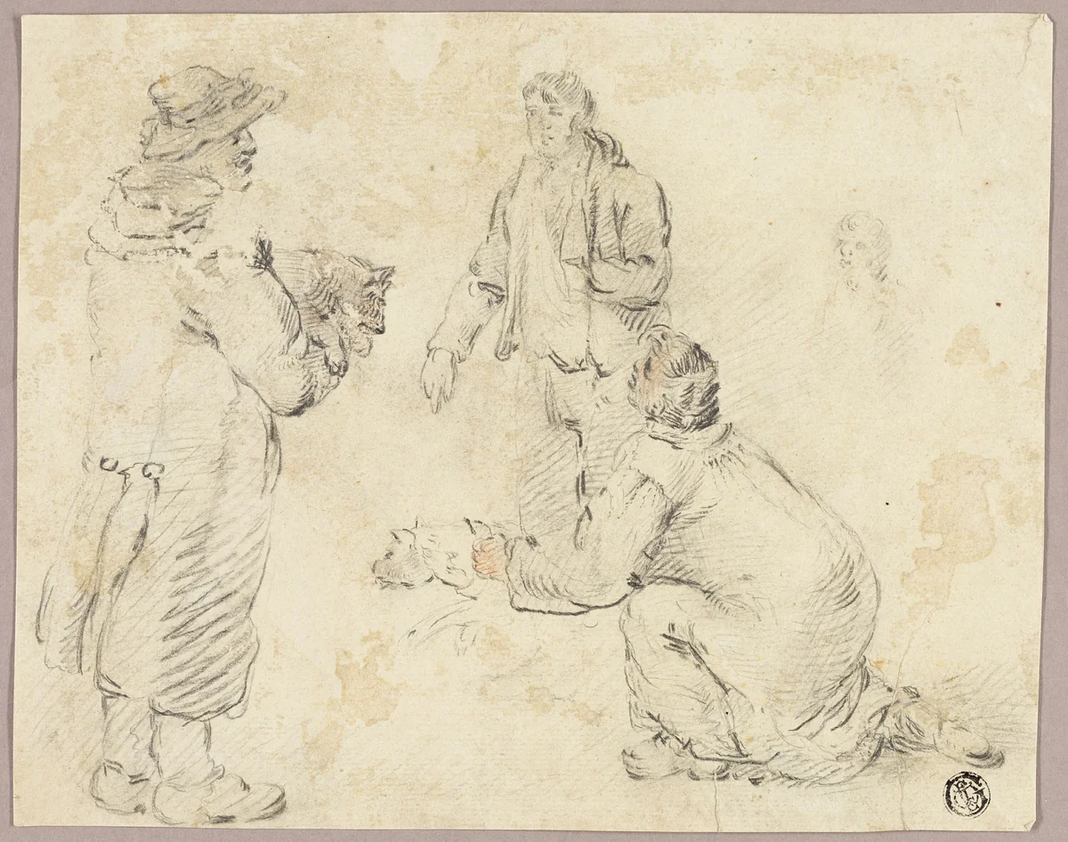 Three Men with Dogs by George Morland, drawing, 1783-1804