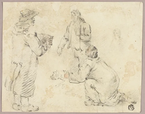 Three Men with Dogs by George Morland, drawing, 1783-1804