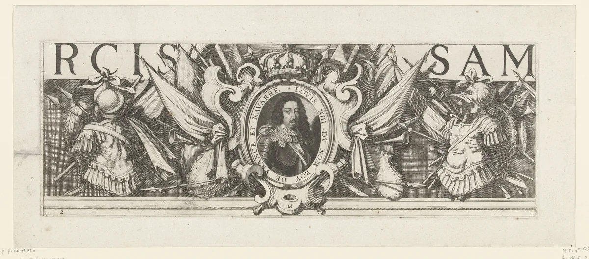 Beleg van Saint Martin op het Île de Ré, juli-november 1627 (randwerk, deel middenboven) by Michel Lasne, print, 1629-1631