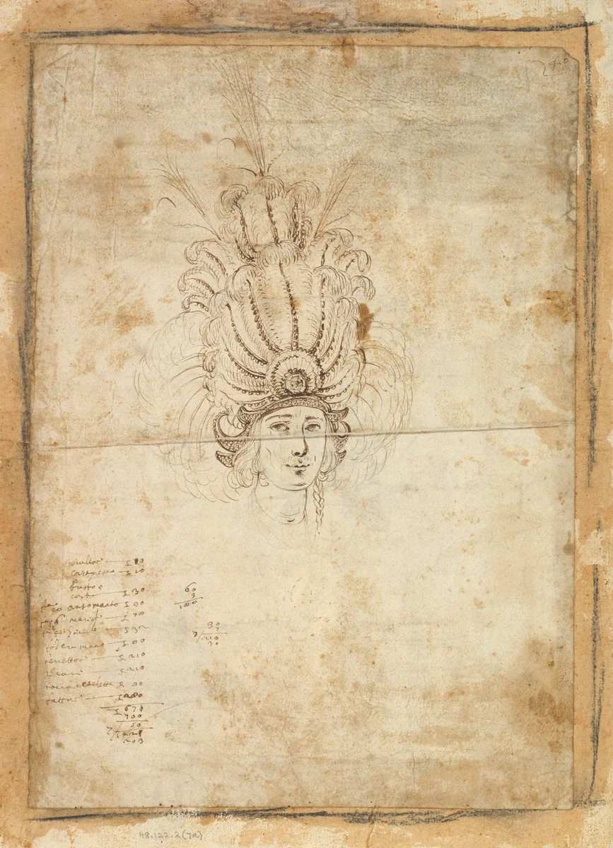 Design for a Man's Headdress by Baccio del Bianco, drawing, 1604-1656