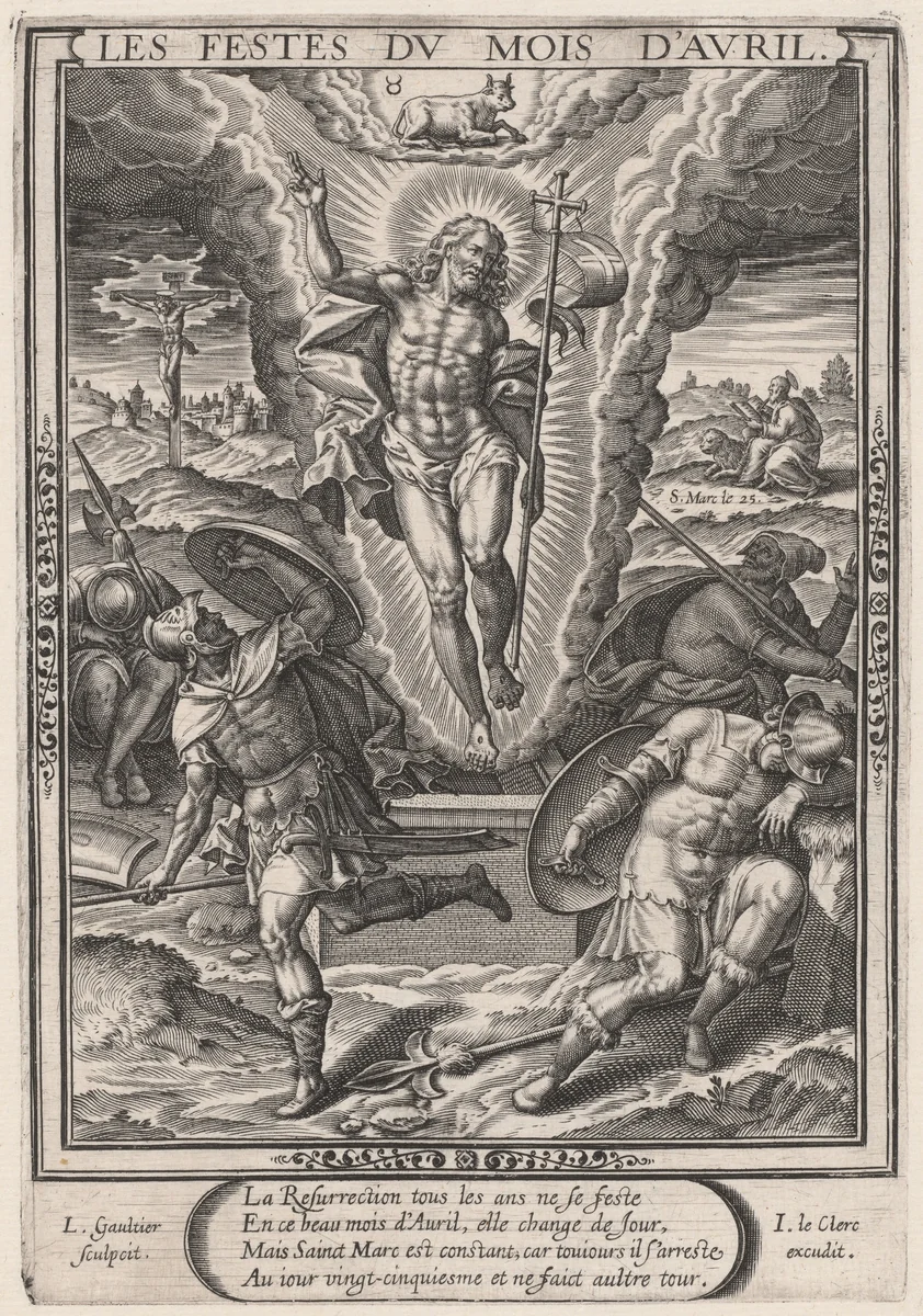 Les Festes du mois d'Avril (April: The Resurrection) by Léonard Gaultier; Jean Leclerc, print, 1603