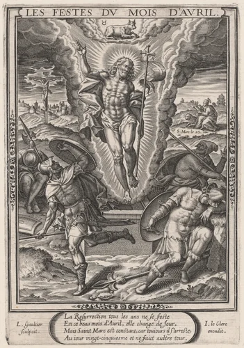 Les Festes du mois d'Avril (April: The Resurrection) by Léonard Gaultier; Jean Leclerc, print, 1603