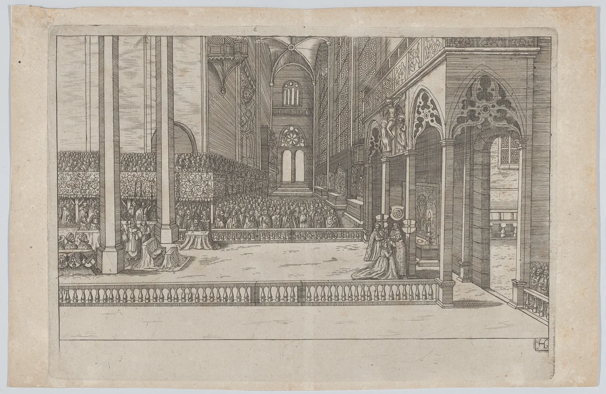 Plate H: Election and Coronation of Emperor Maximilian II by anonymous, print, 1612