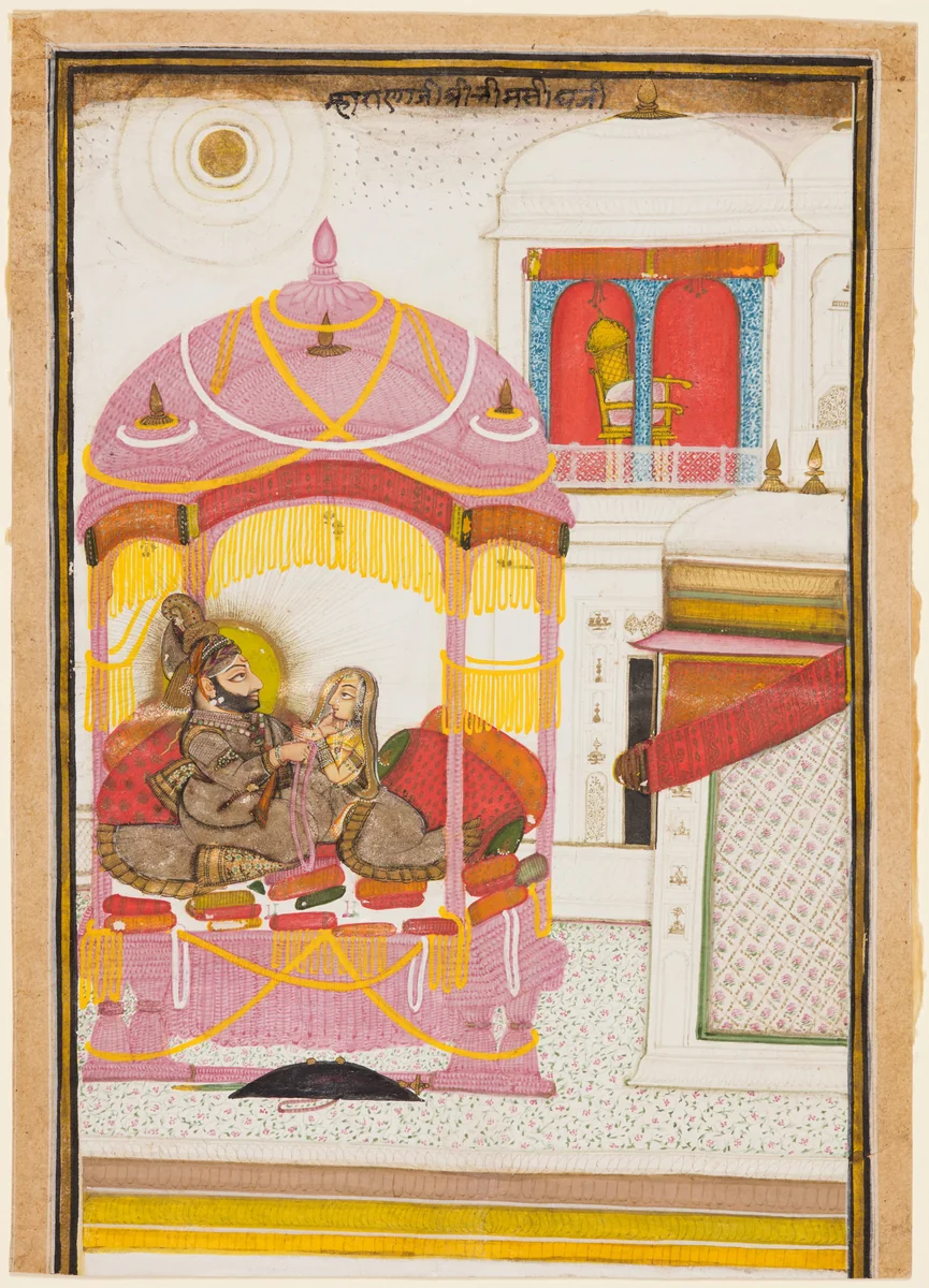 Maharana Bhim Singh of Mewar (r. 1778–1828) with a Consort by Chokha, painting, 1800-1820