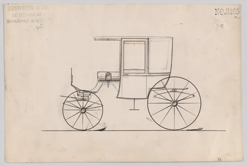 Design for 4 seat Rockaway, no. 3165a by Brewster & Co., drawing, 1875