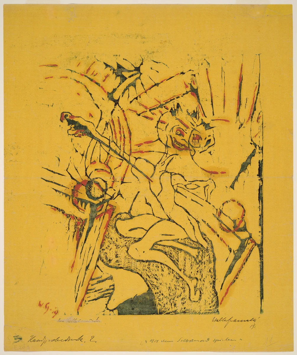 Mit dem Selbstmord Spielen (Playing with Suicide) by Walter Gramatté, print, 1919