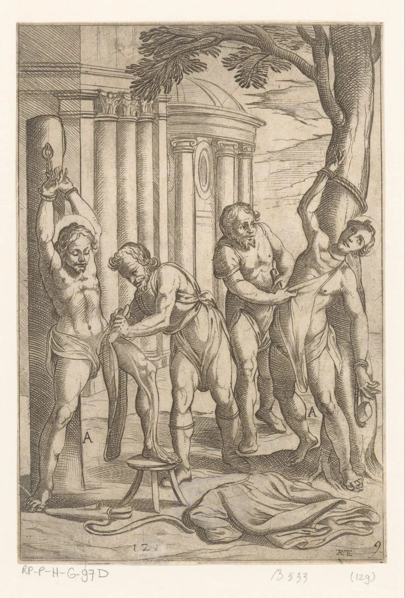 Foltering: het afstropen van de huid by Unknown, print, 1565-1630