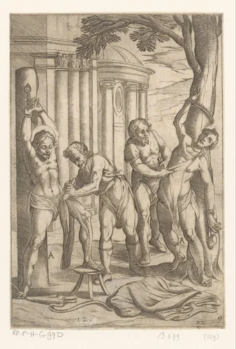 Foltering: het afstropen van de huid by Unknown, print, 1565-1630