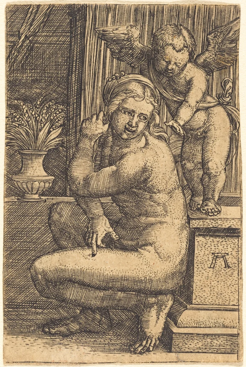 Crouching Venus by Albrecht Altdorfer
Marcantonio Raimondi, print, 1525-1530