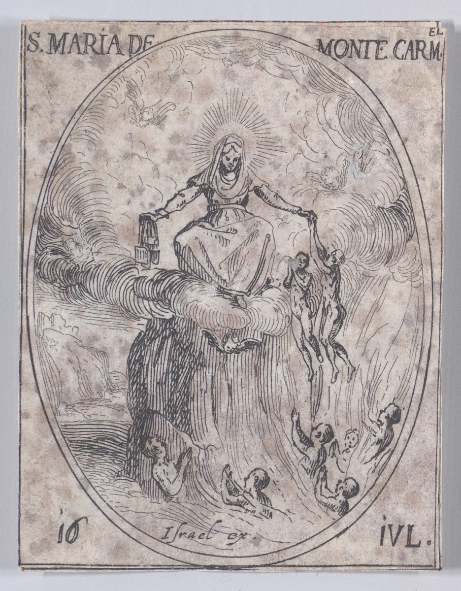 Ste. Marie du Mont Carmel (Feast of Virgin Mary of Mount Carmel), July 16th, from "Les Images De Tous Les Saincts et Saintes de L'Année" (Images of All of the Saints and Religious Events of the Year) by Jacques Callot, print, 1636