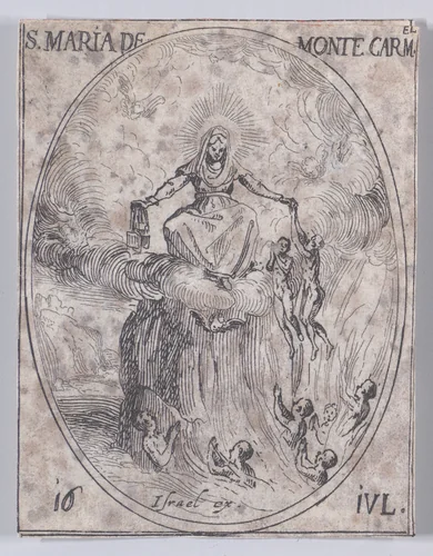 Ste. Marie du Mont Carmel (Feast of Virgin Mary of Mount Carmel), July 16th, from "Les Images De Tous Les Saincts et Saintes de L'Année" (Images of All of the Saints and Religious Events of the Year) by Jacques Callot, print, 1636