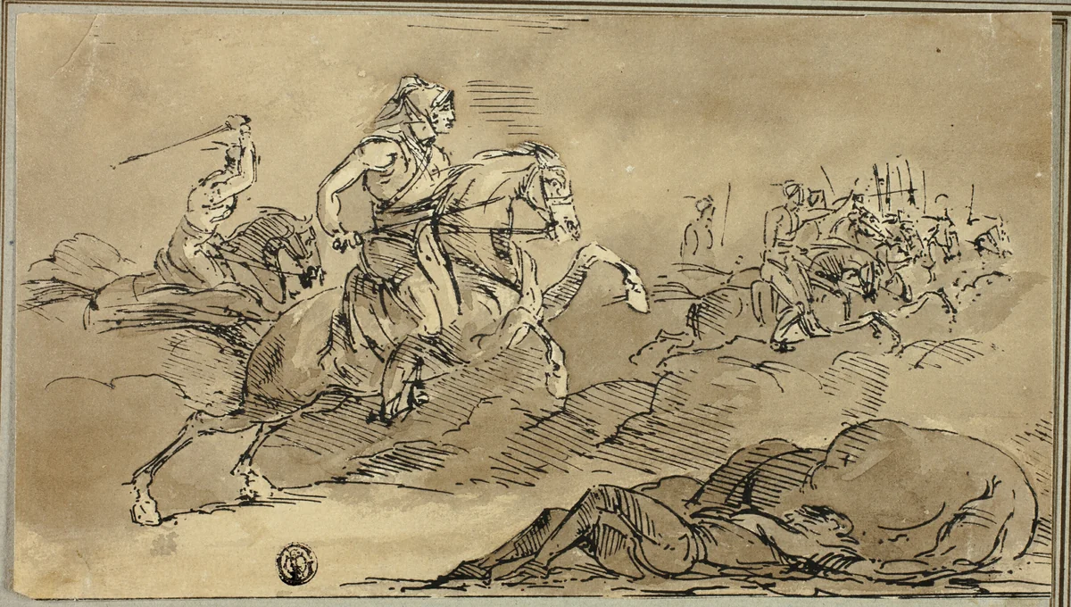 Cavalry Going Into Battle by James Stuart, drawing, 1813