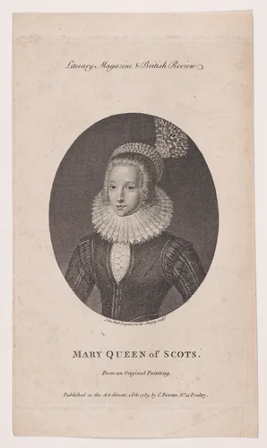 Mary, Queen of Scots (frontispiece, from "Literary Magazine & British Review," volume 2) by John Hall, print, 1789