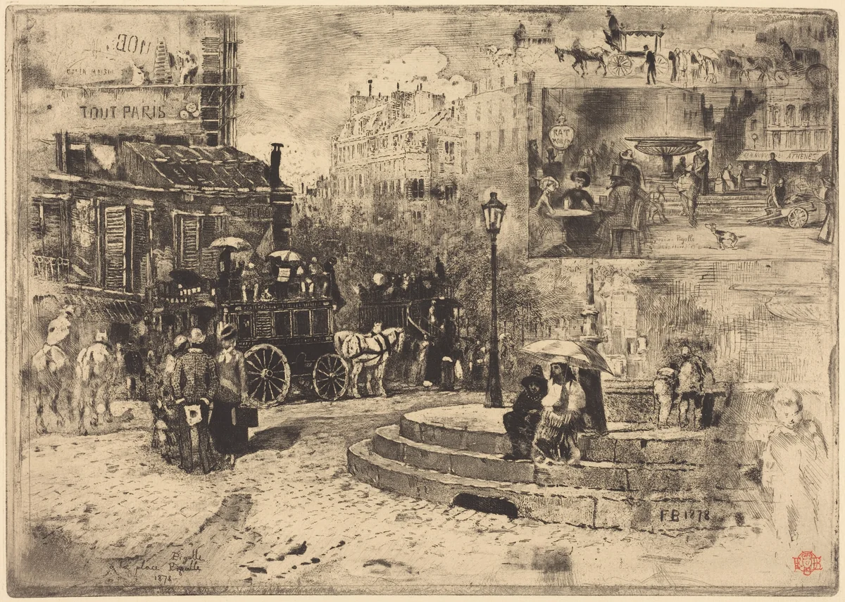 La Place Pigalle en 1878 (Place Pigalle in 1878) by Félix-Hilaire Buhot, print, 1878