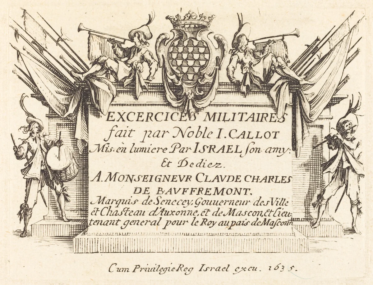Title Page for "The Military Exercises" by Jacques Callot, print, 1634-1635