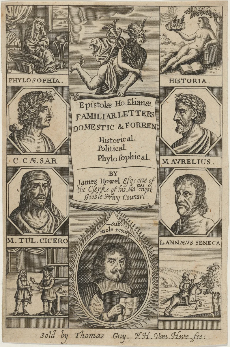 Title Page to Epistolae Hoephanae, by James Howel by Frederik Hendrik van den Hove; William Marshall, print, 1678