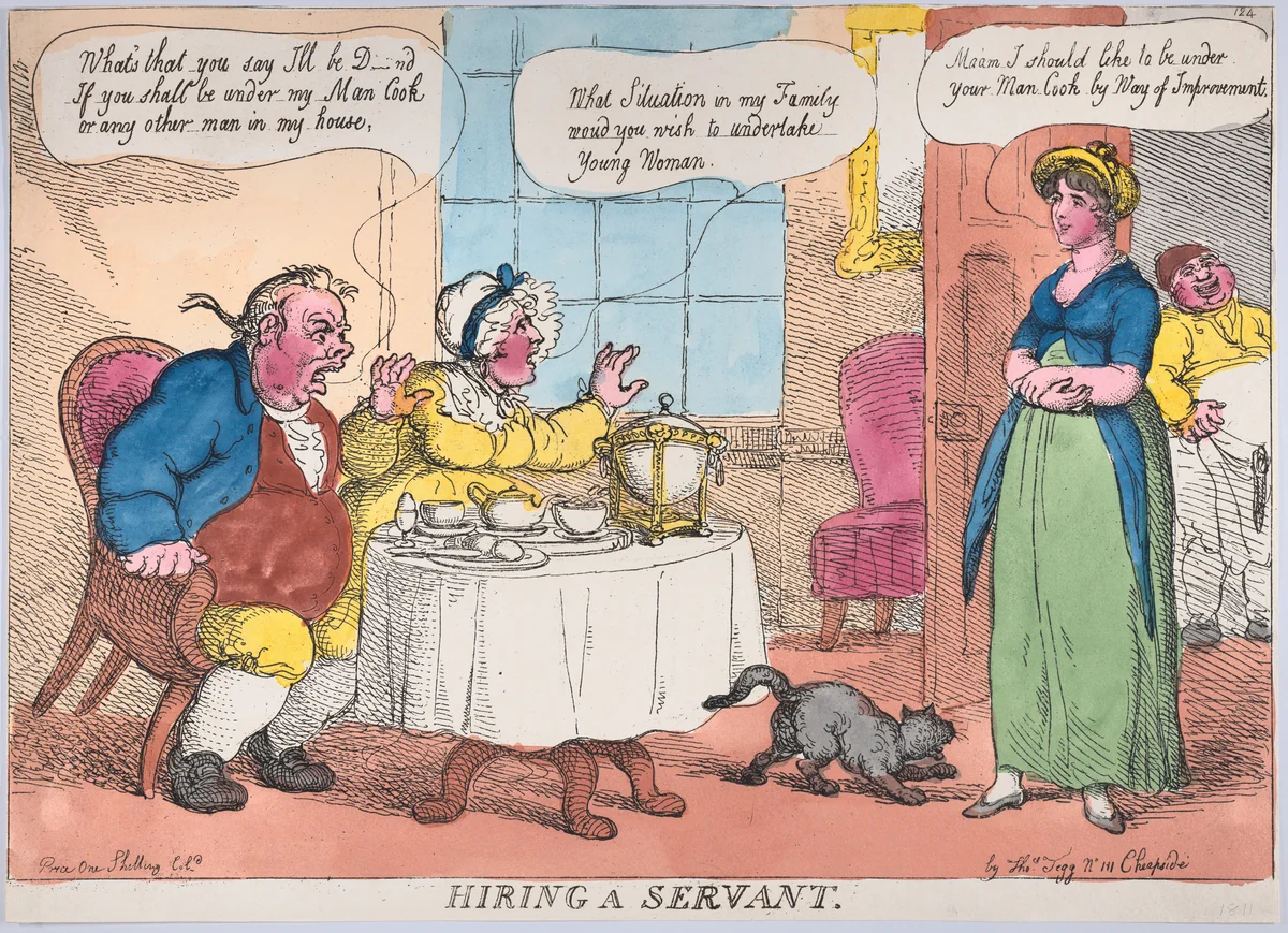 Hiring a Servant by Thomas Rowlandson, print, 1811